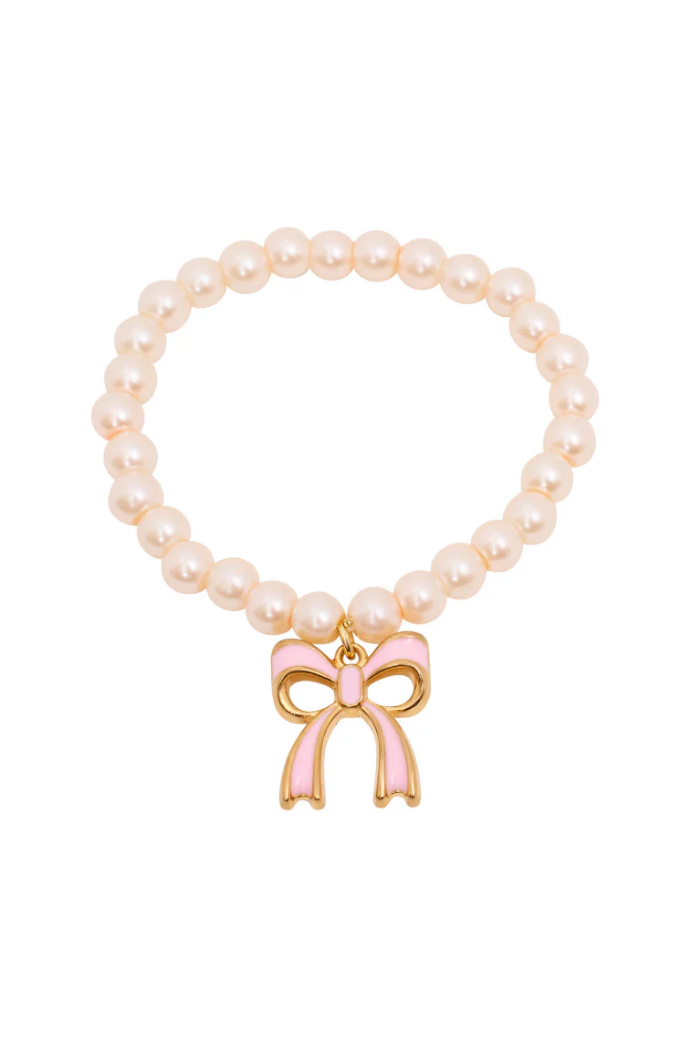 Pulseira de Pérola com Laço Rosa Coquette