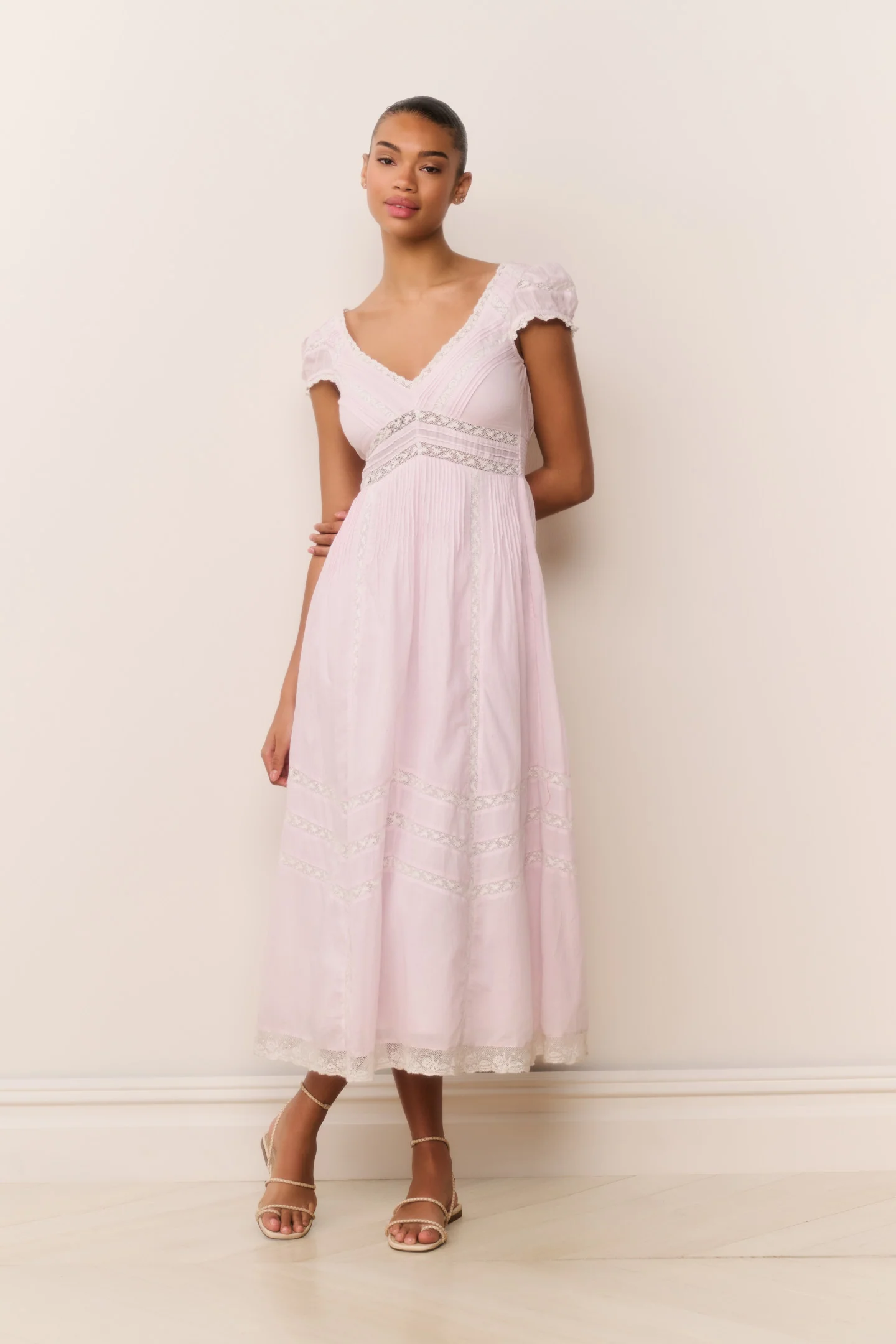 Vestido Midi de Algodão Rosa Suvi