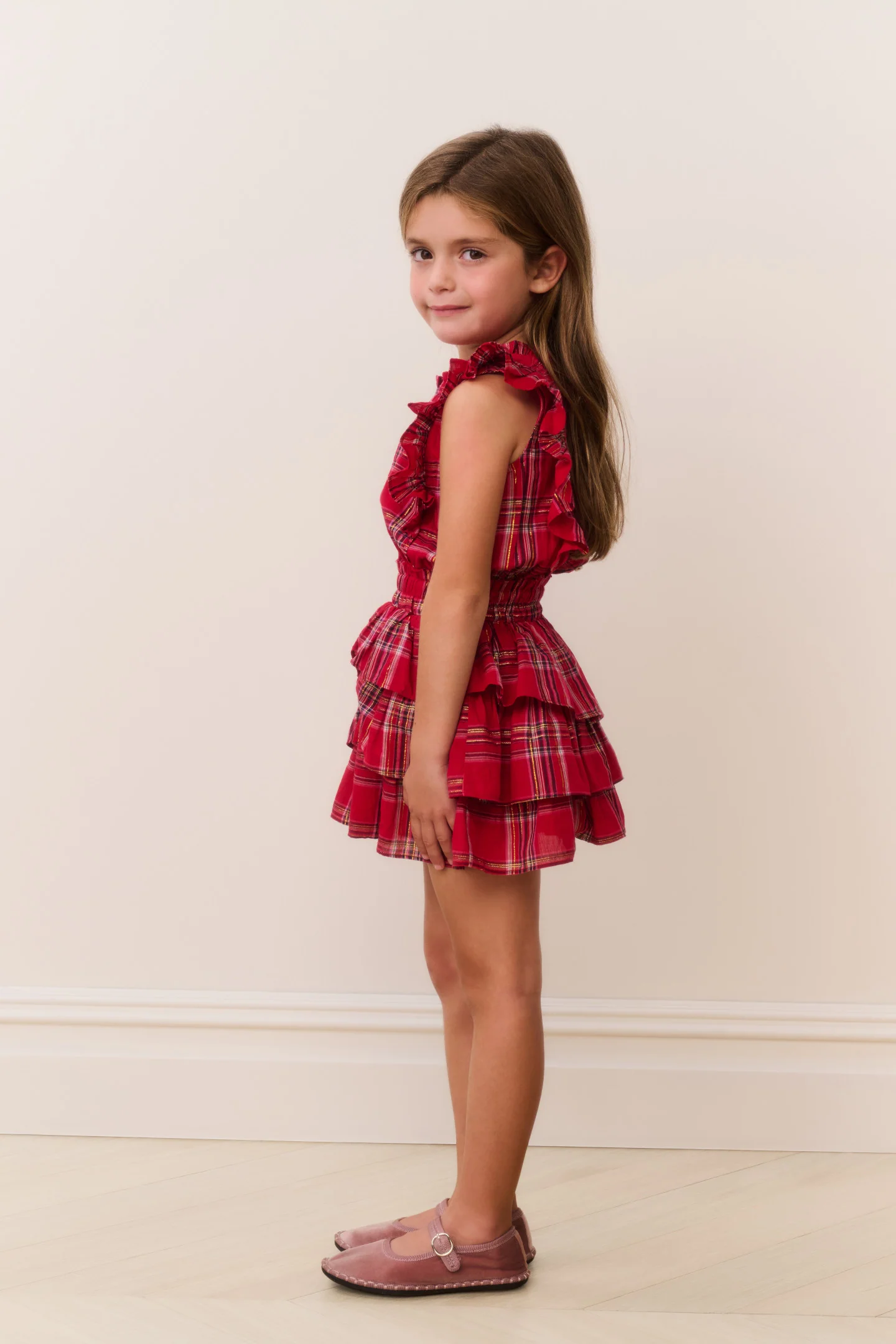 Vestido de Algodão com Estampa Xadrez e Renda para Meninas Decker
