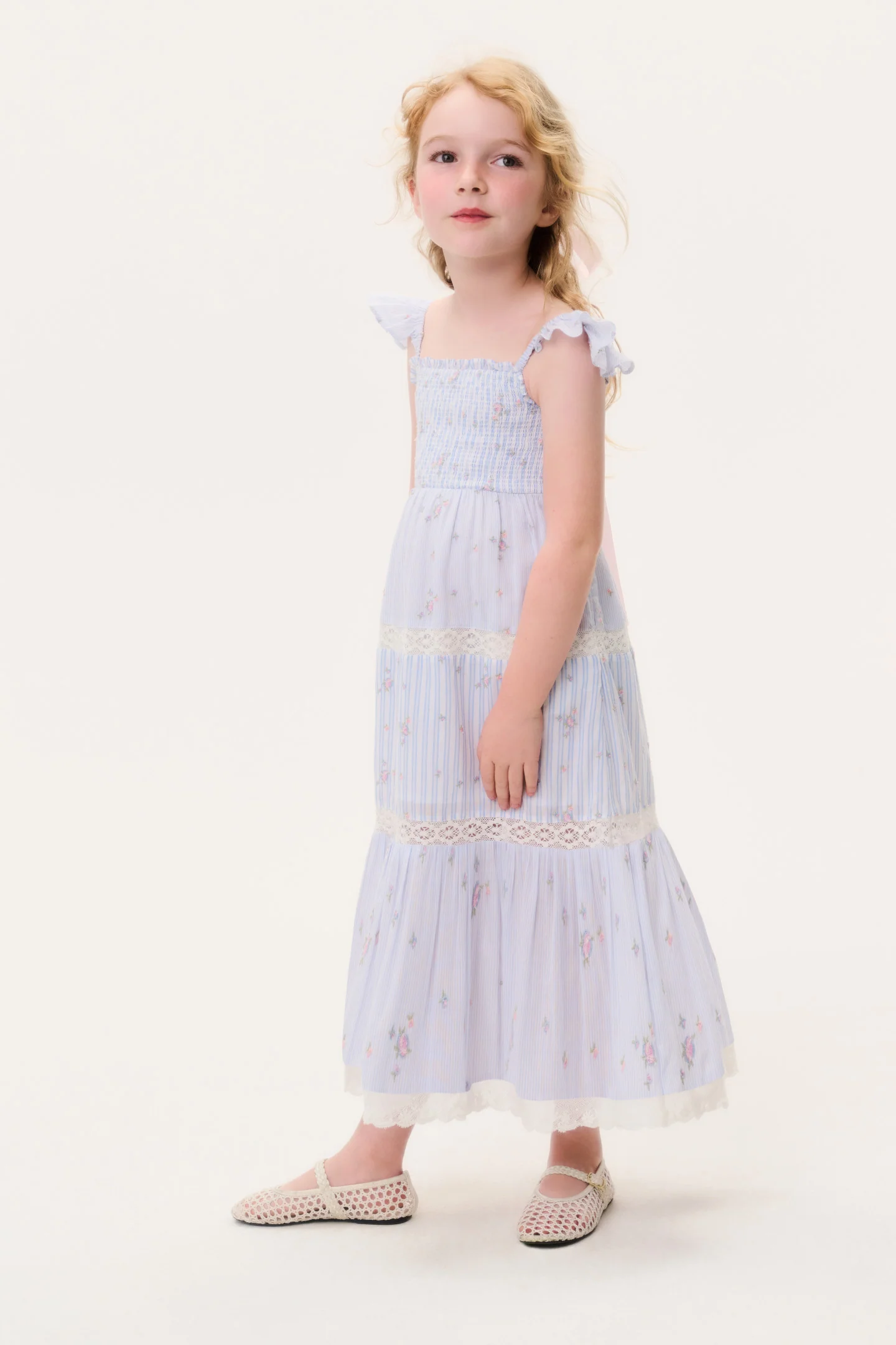 Vestido Floral Listrado para Meninas Pequenas Rhiannon