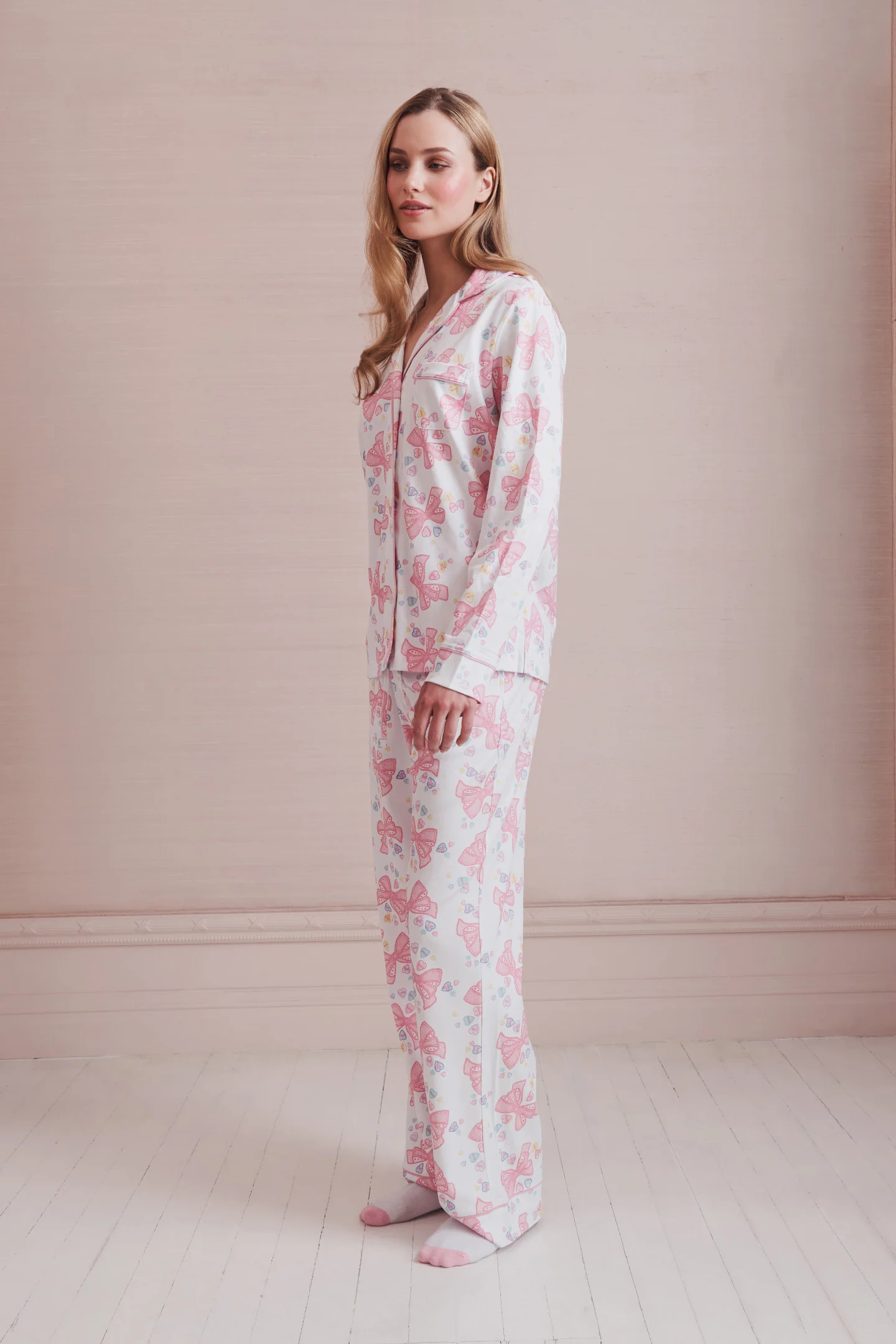 Conjunto de Pijama de Polo de Manga Comprida Feminino LoveShackFancy x Roller Rabbit Doily Beux