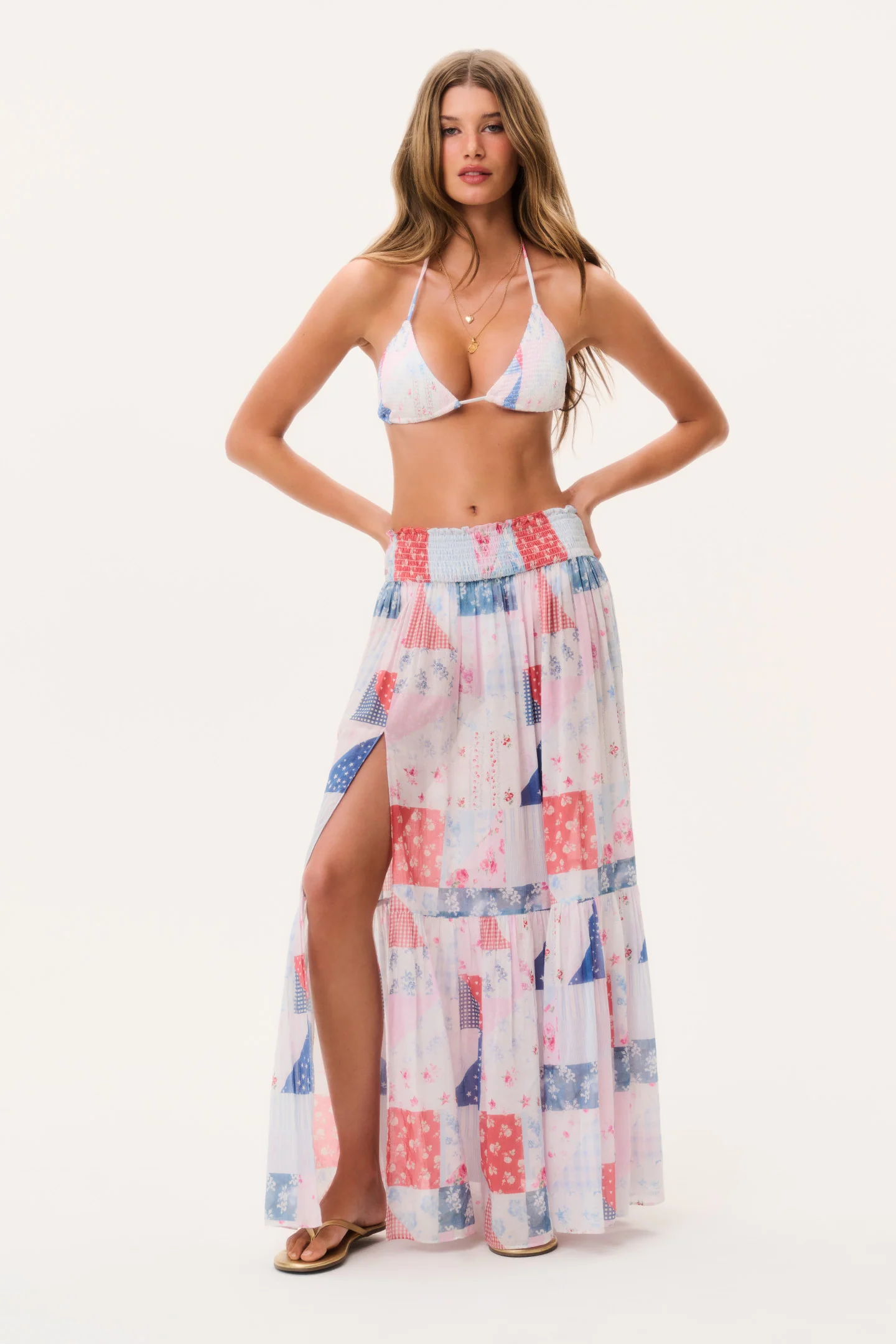Saia Maxi Estampada em Patchwork Umber