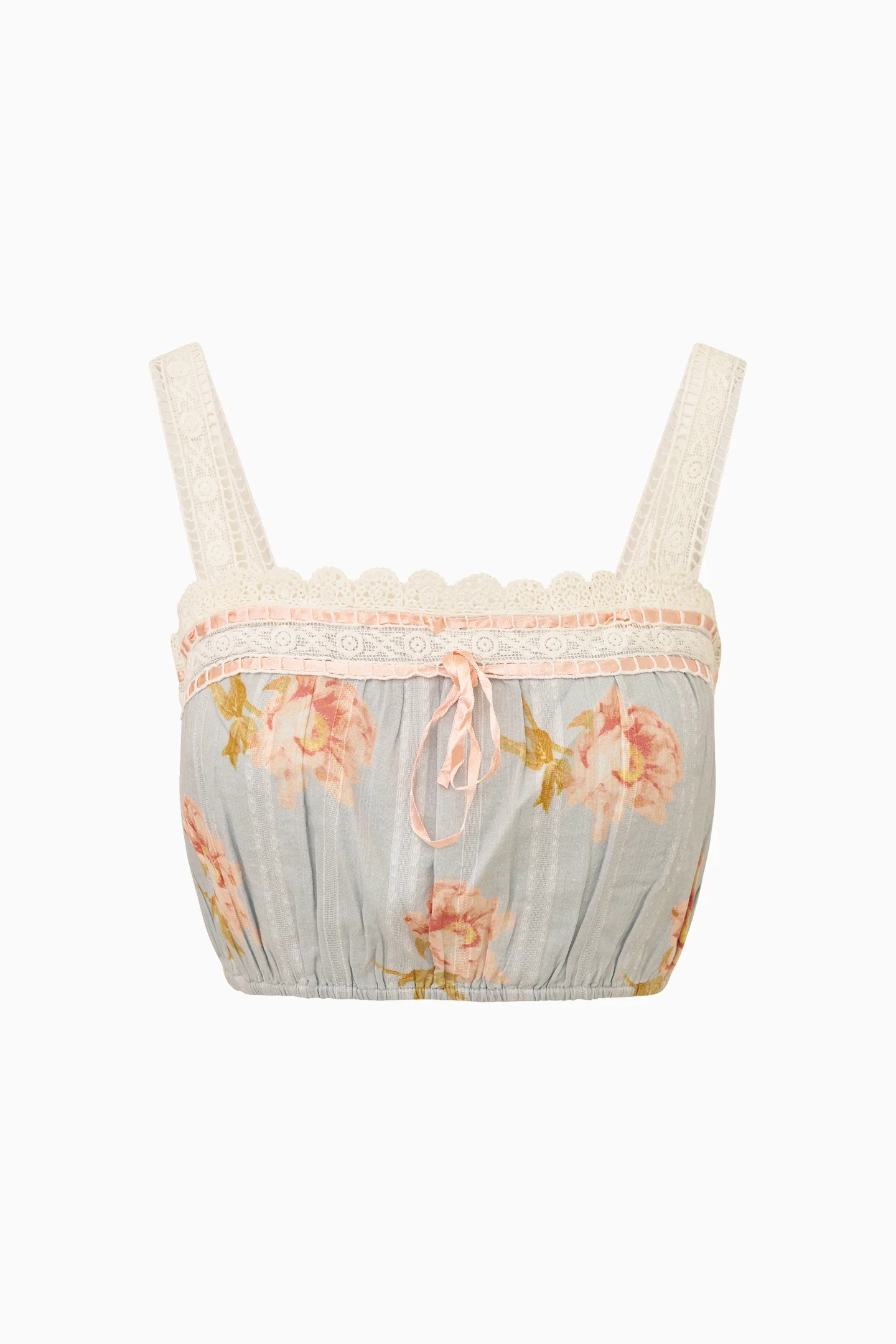 Top Crop Estampado de Pêssego em Algodão Broca