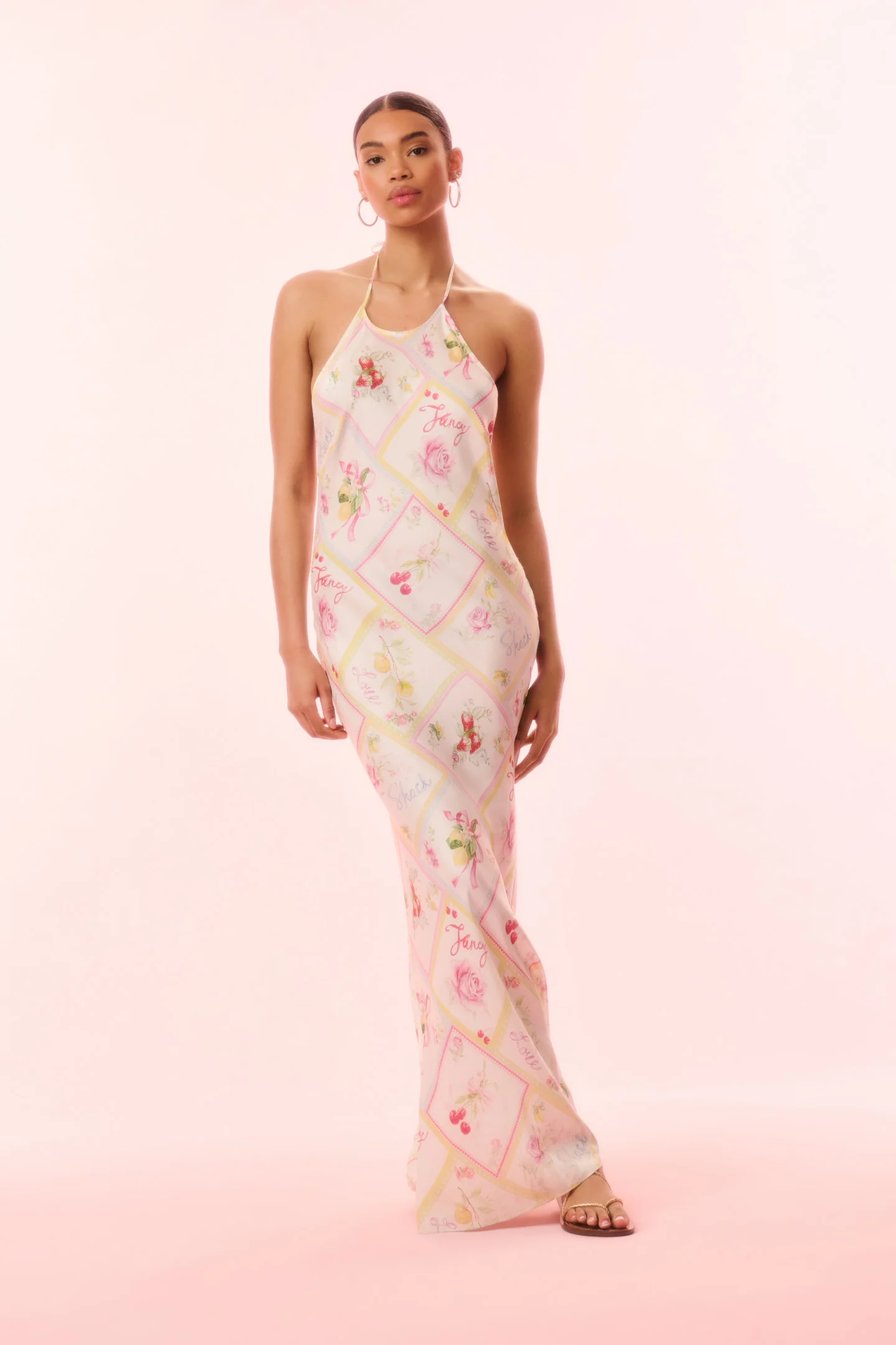 Vestido com Estampa de Frutas em Tecido Misturado de Seda Brynthe