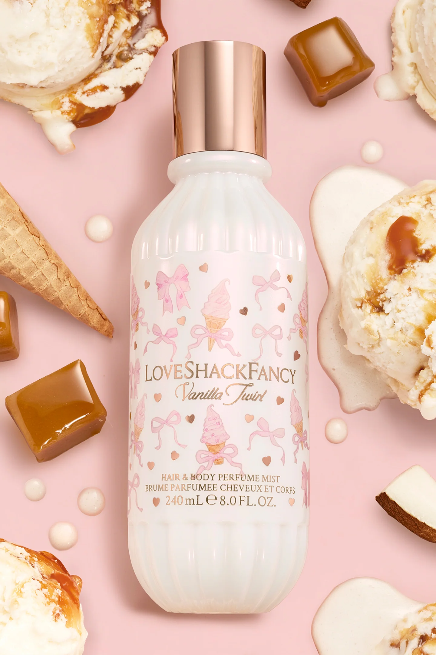 Perfume em Spray para Cabelo e Corpo Vanilla Twirl com Mousse de Baunilha e Caramelo Salgado