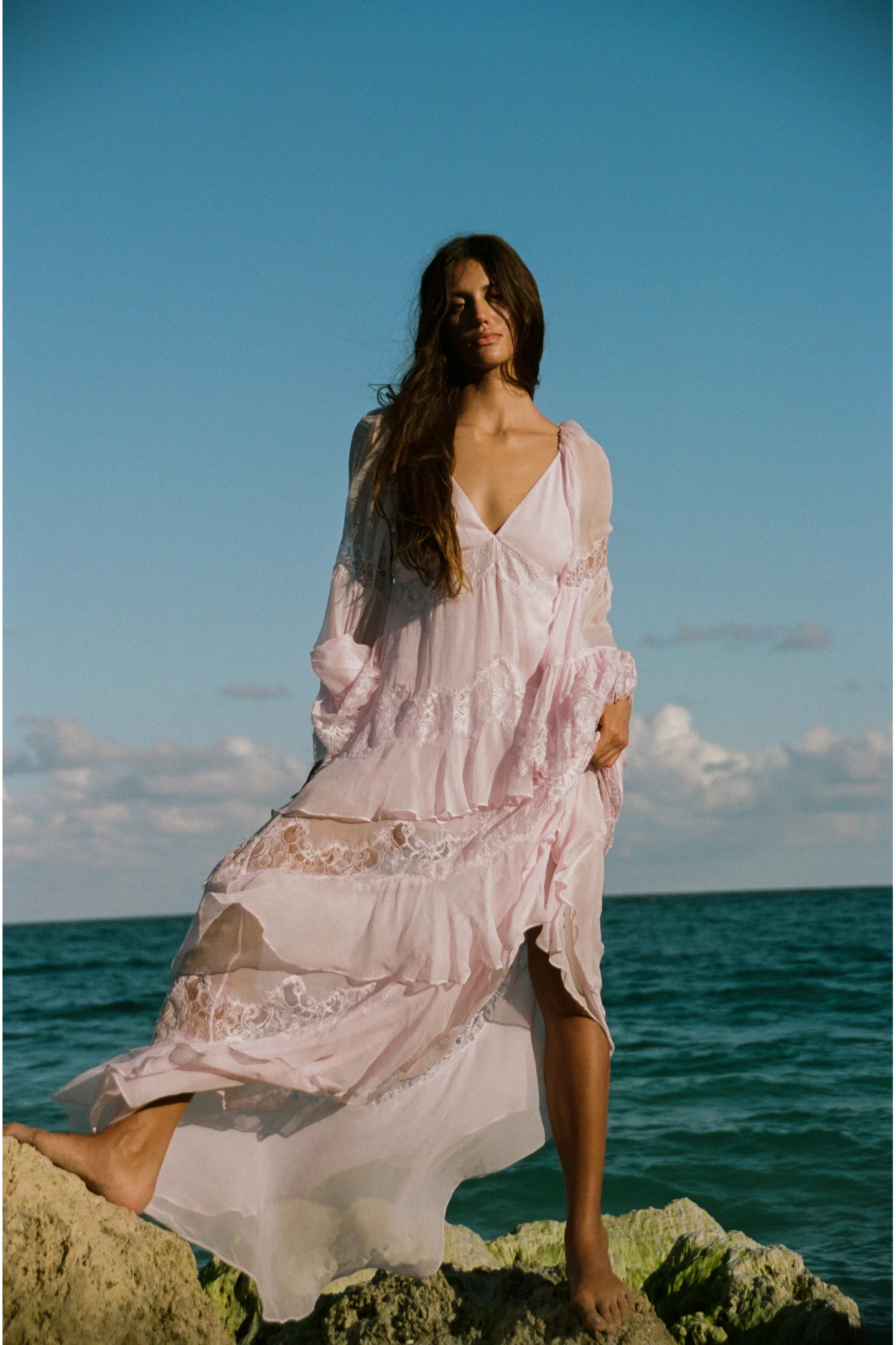 Vestido Maxi de Renda de Chifon de Seda Devina