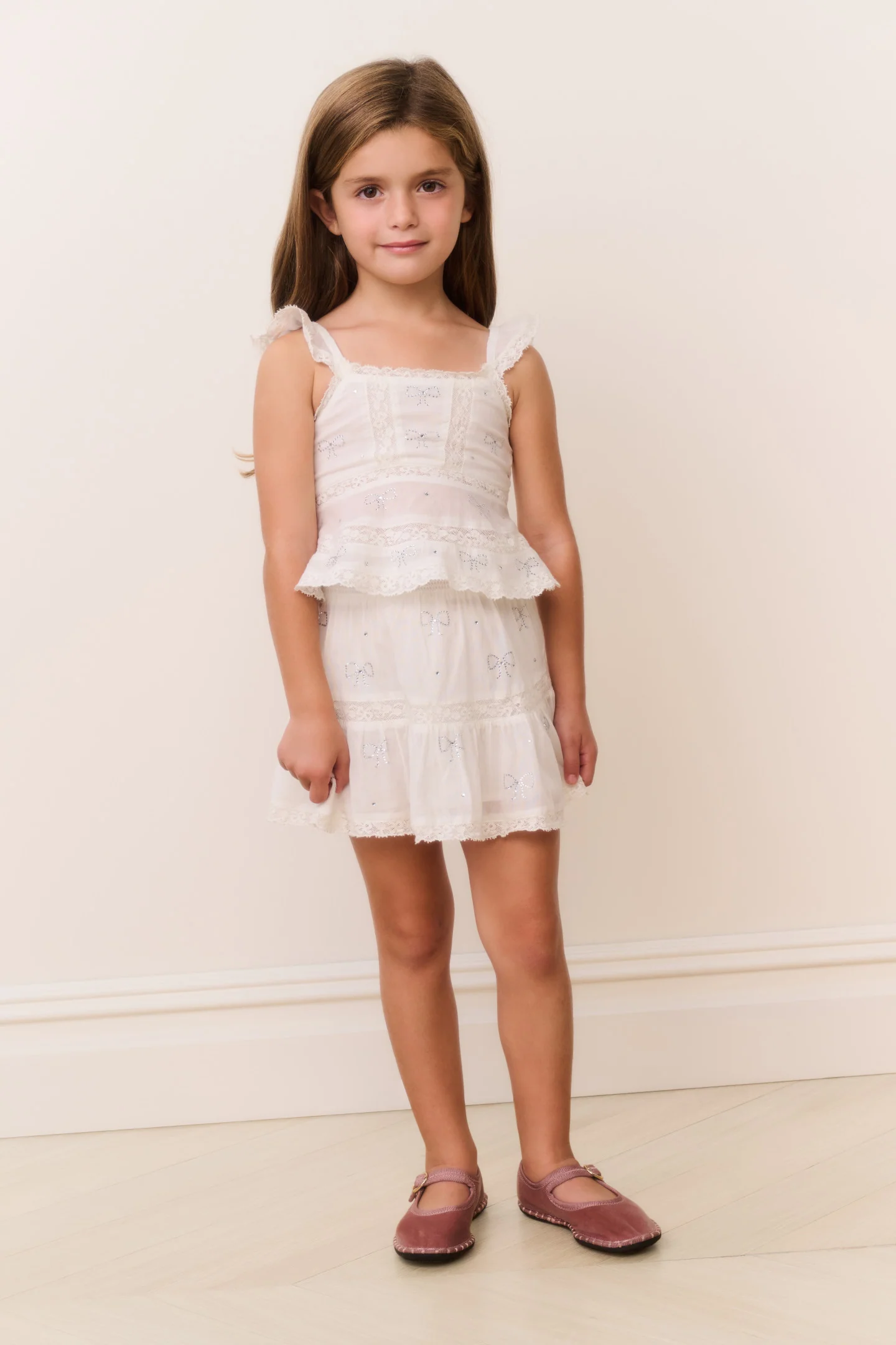 Blusa de Algodão com Laço de Cristal para Meninas Pequenas Melsy