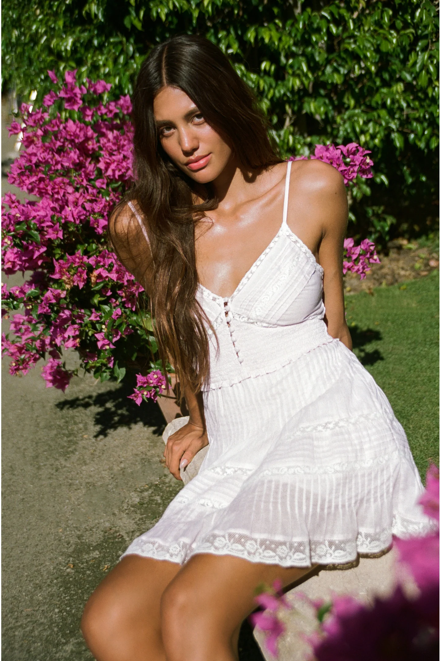 Vestido Mini de Algodão com Borda de Renda Krista
