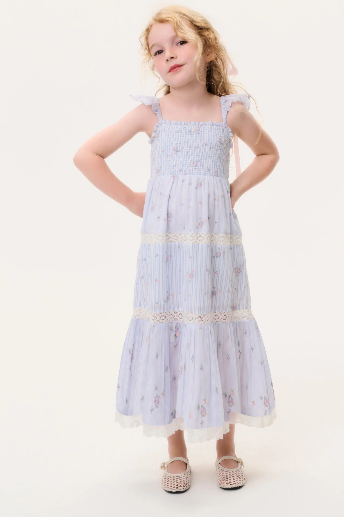 Vestido Floral Listrado para Meninas Pequenas Rhiannon