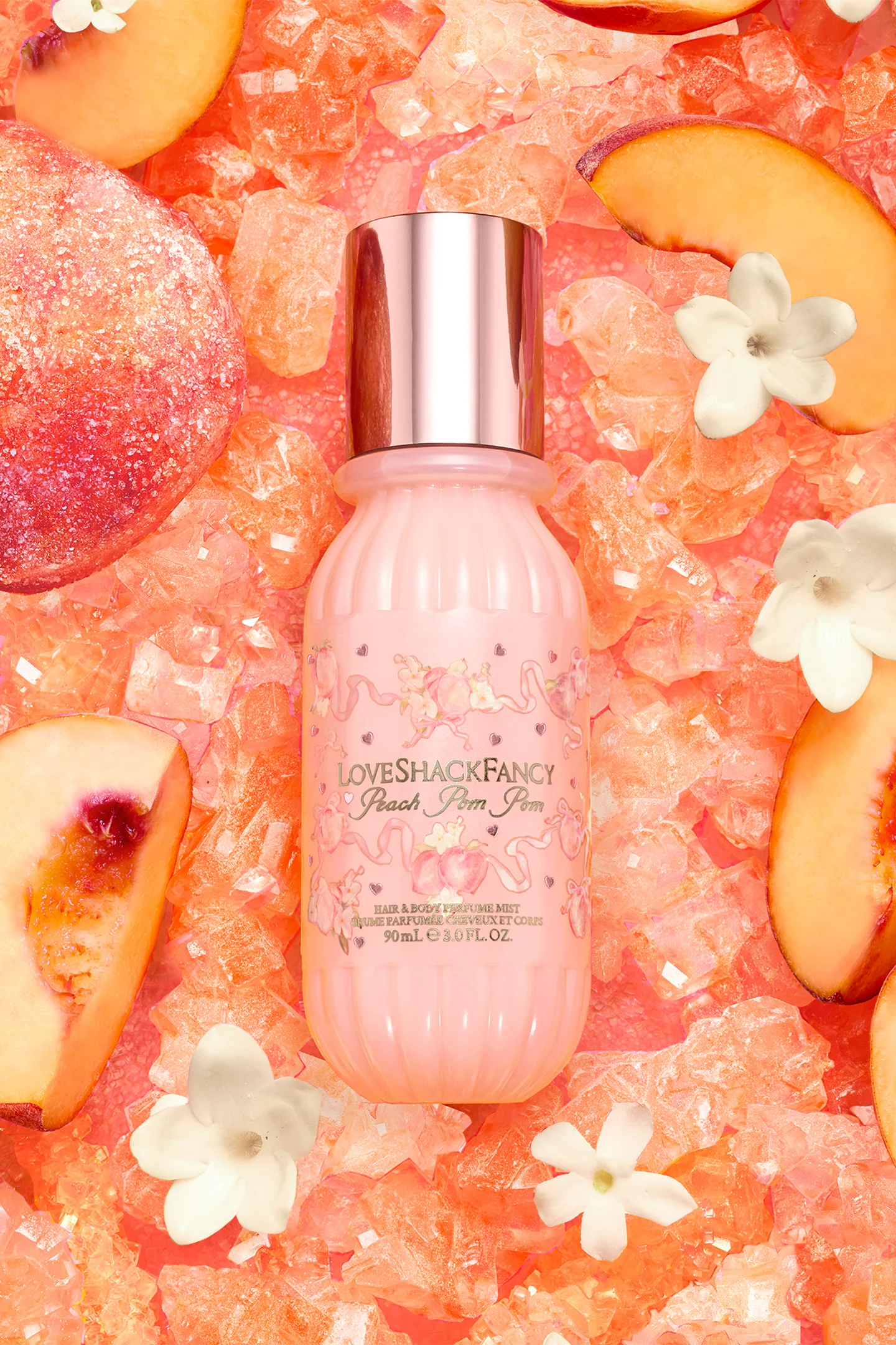 Mini Perfume Spray para Cabelo e Corpo com Pêssego Caramelizado e Açúcar Cristalizado