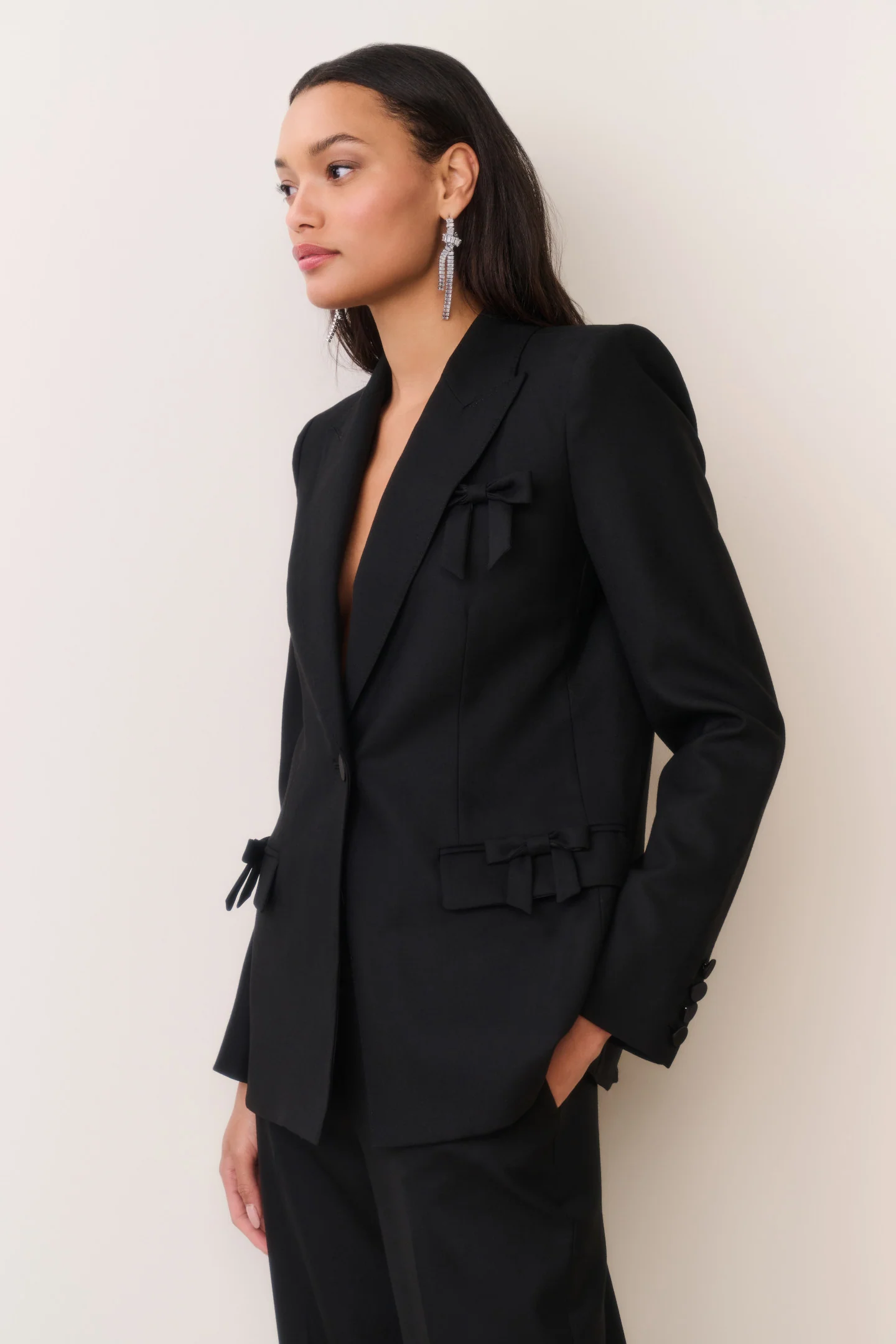 Blazer com Detalhe de Laço em Mistura de Lã Shayne