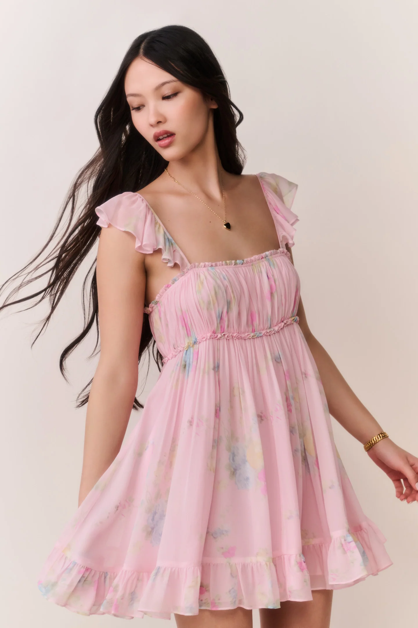 Vestido Mini de Chifon Floral Zanira