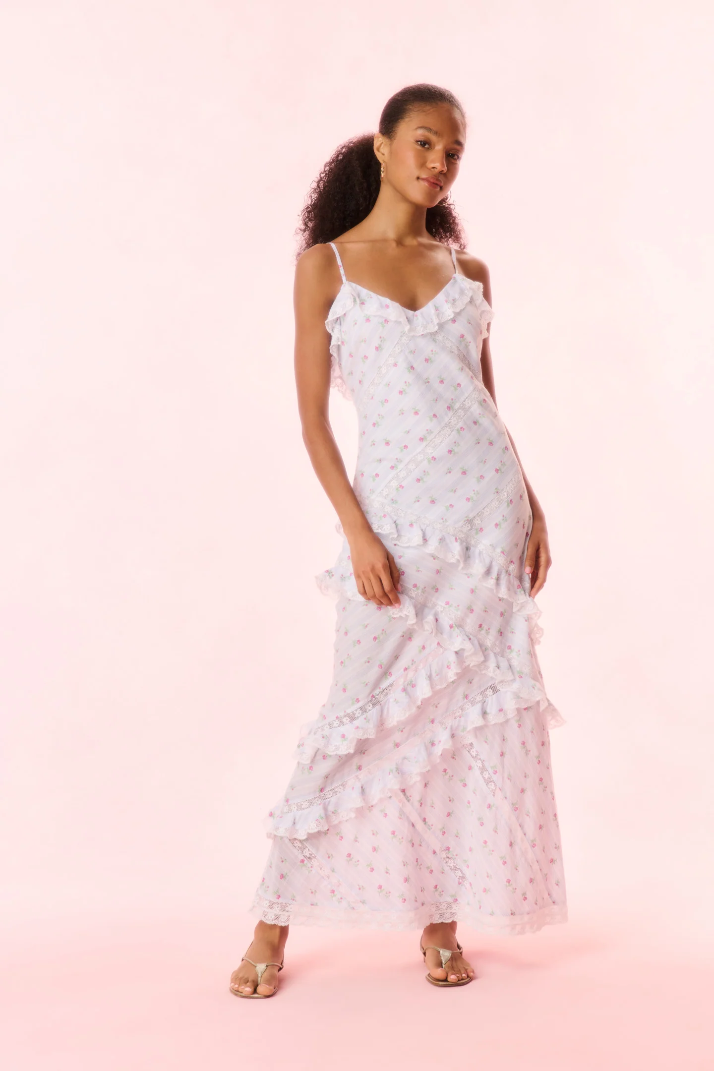 Vestido Maxi com Renda de Algodão Nocelle