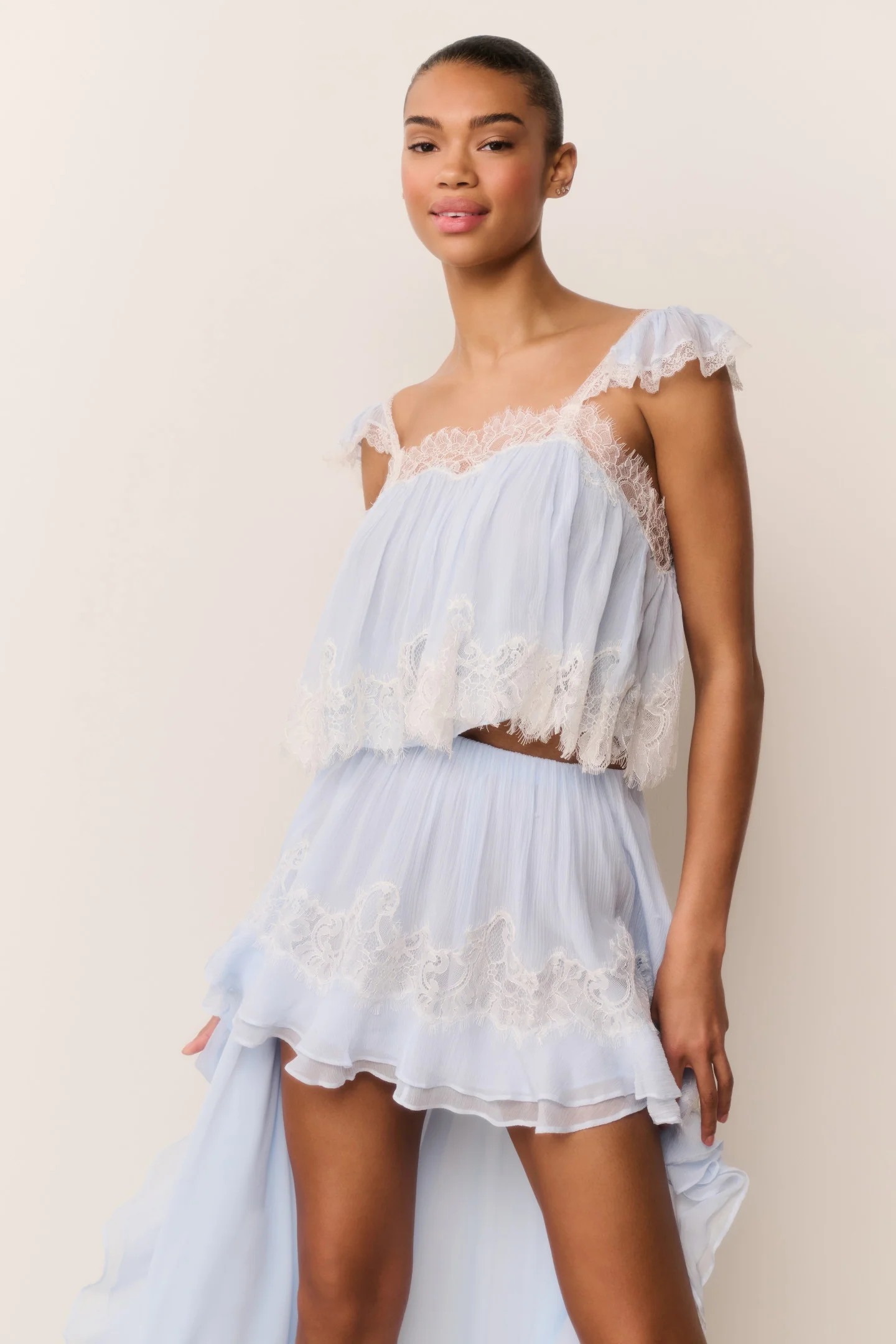 Top de Renda de Chifon de Seda Lova