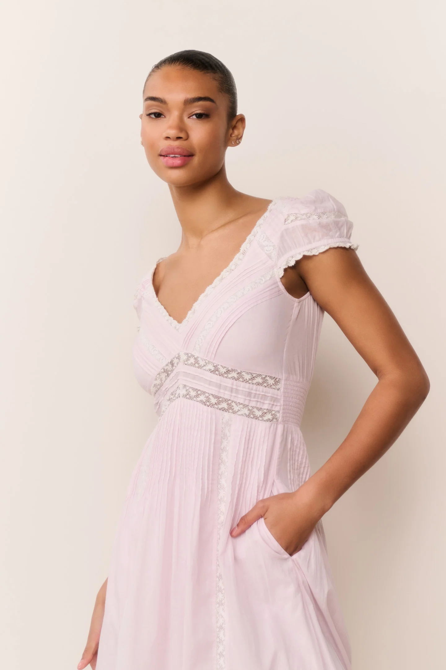 Vestido Midi de Algodão Rosa Suvi