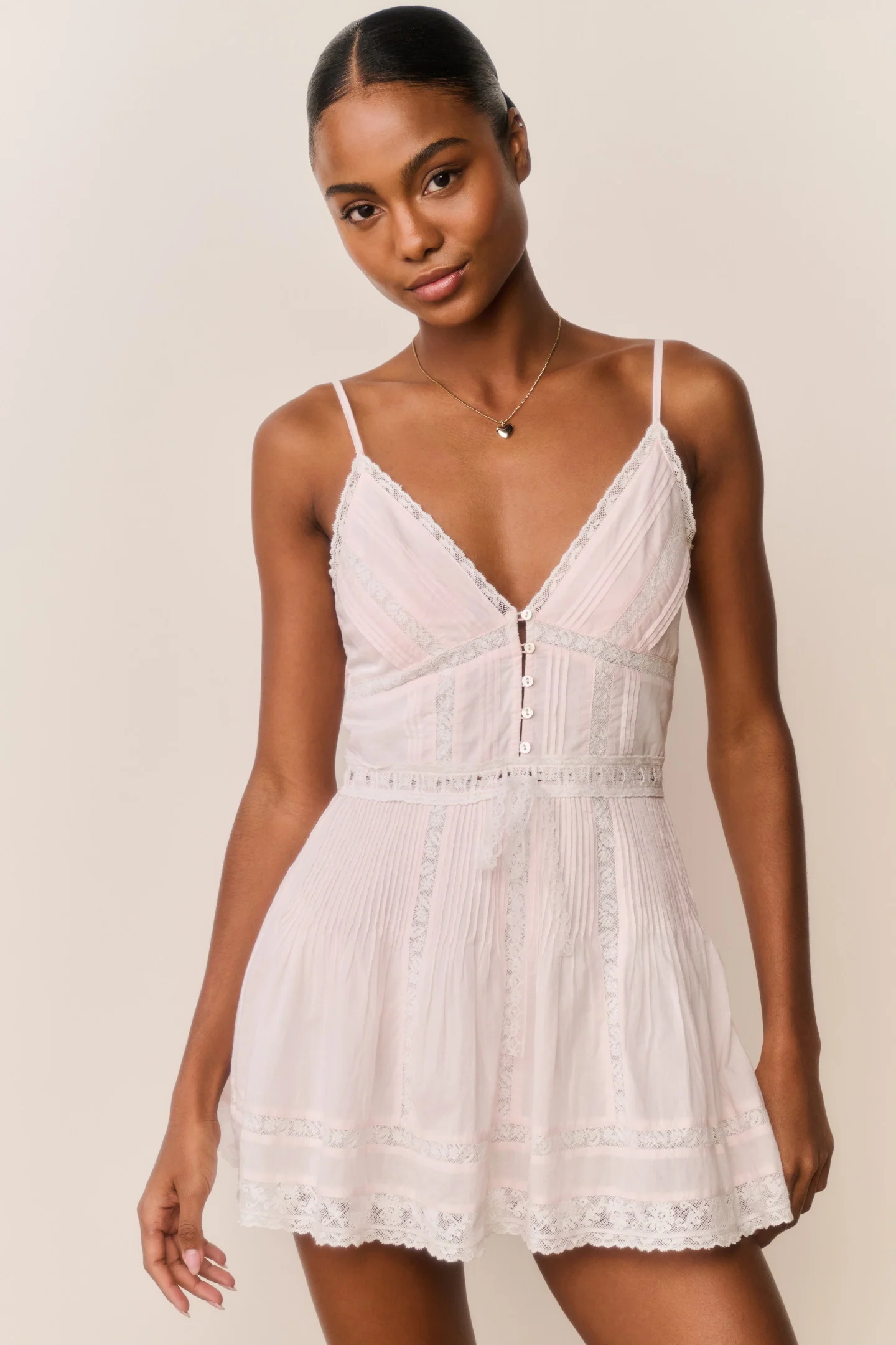 Vestido Curto de Renda de Algodão Rosa Zirelle