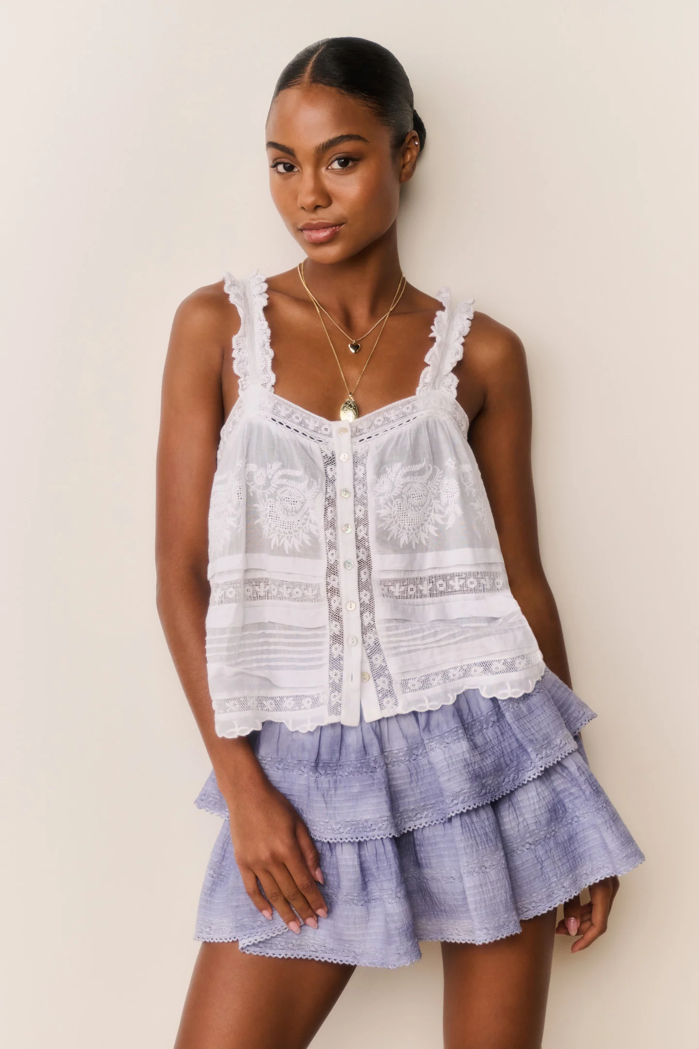 Saia Mini com Ruffles Pintada à Mão