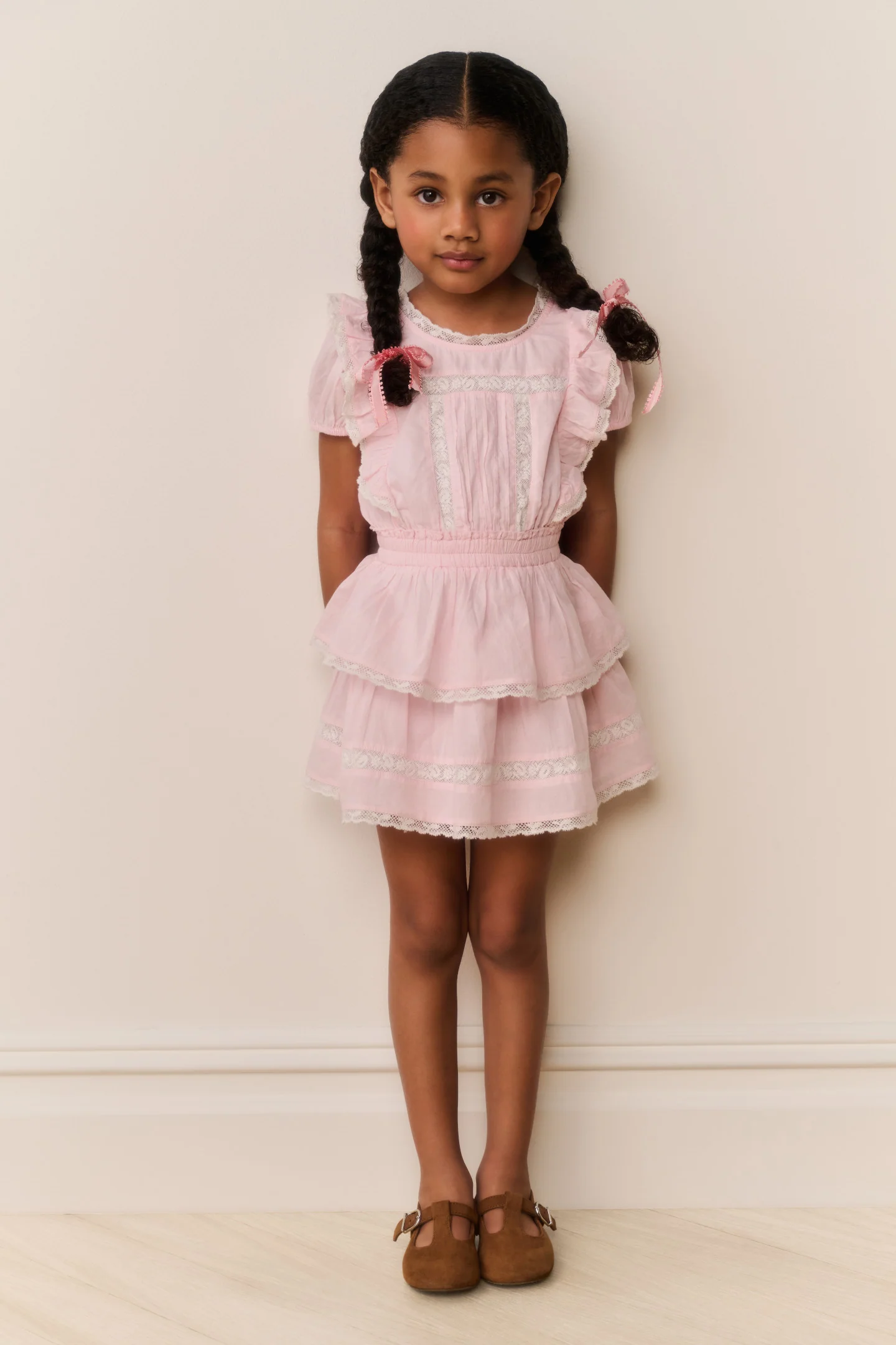Vestido de Algodão com Borda de Renda para Meninas Pequenas Jaime