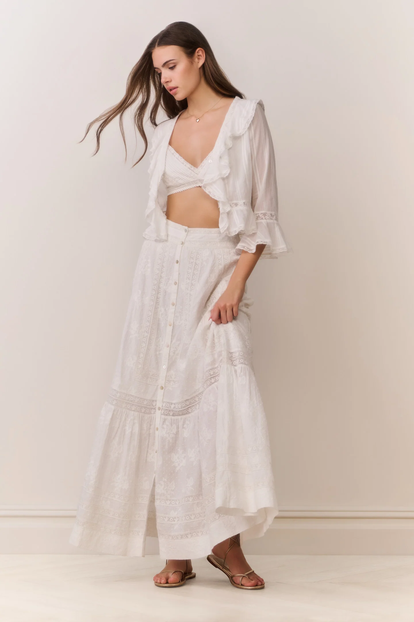 Saia Maxi Victoriana de Algodão Araminta