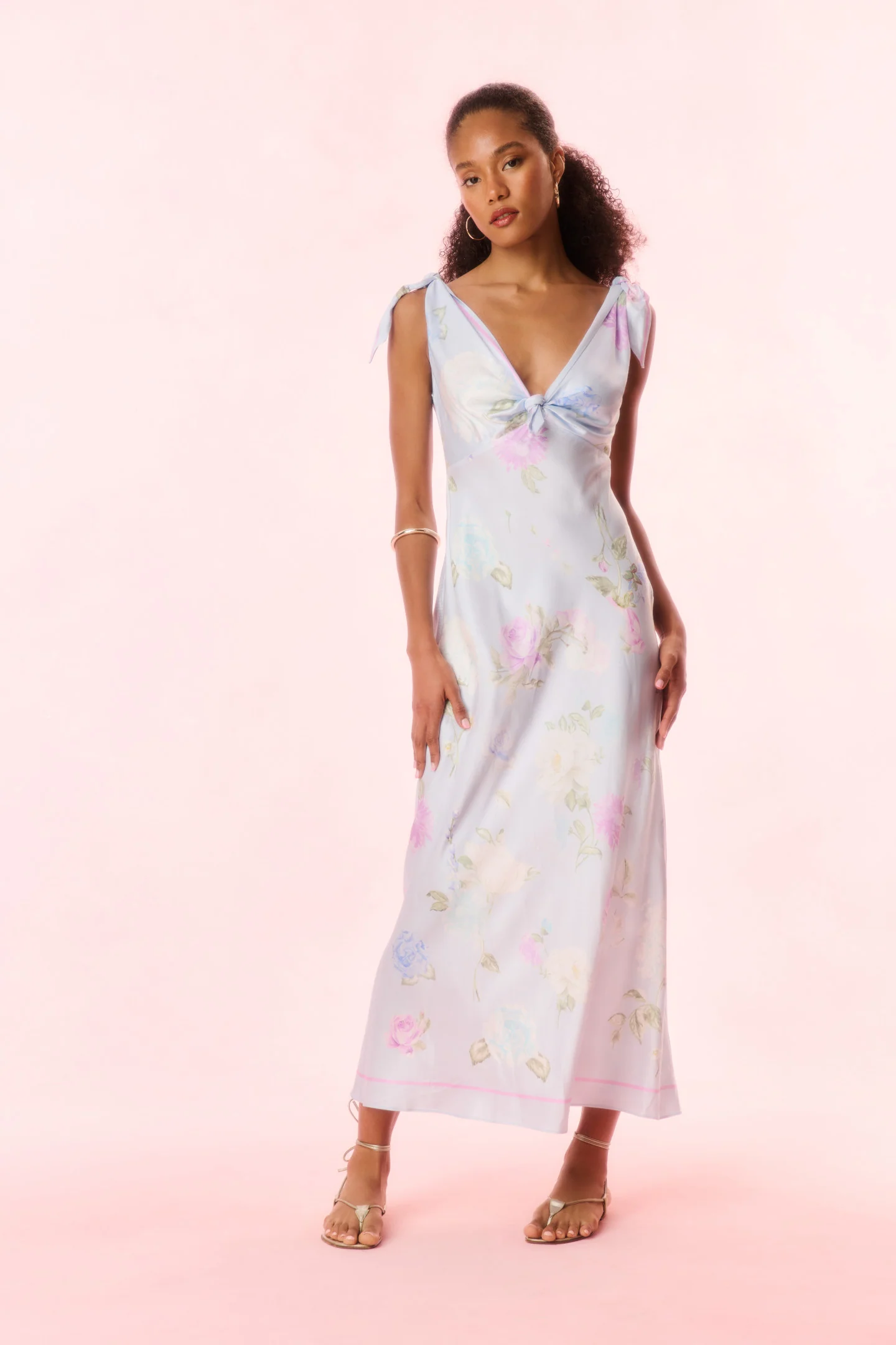 Vestido Midi com Laço e Estampa Floral Perri