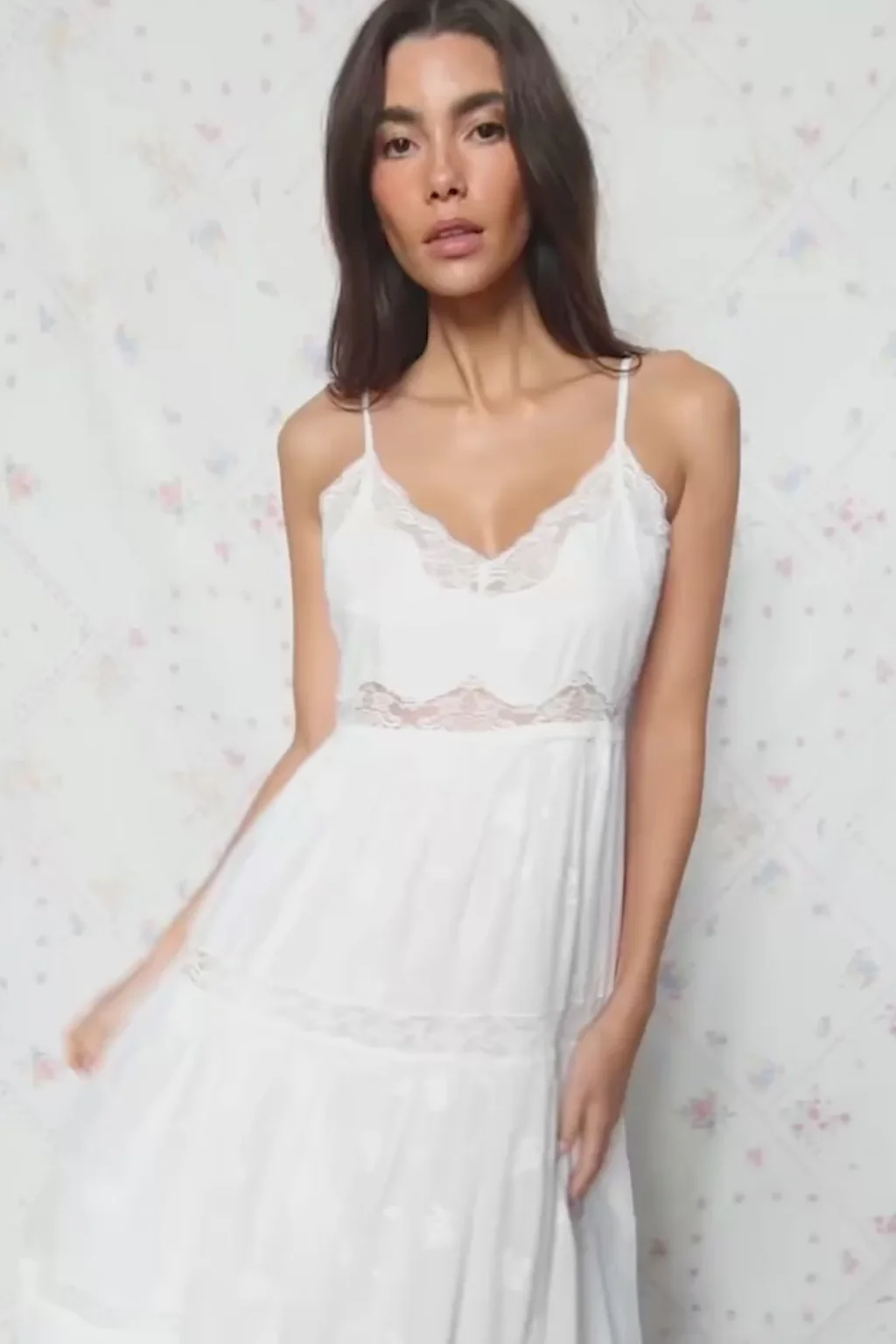 Vestido Maxi com Borda de Renda Espa