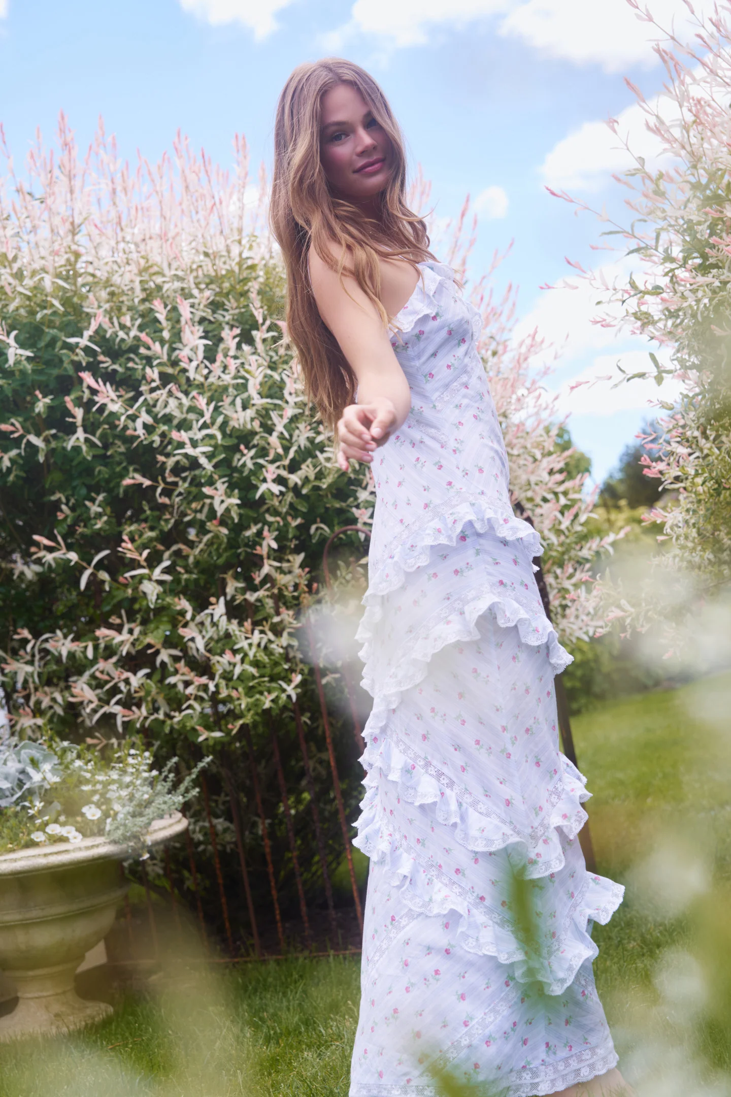 Vestido Maxi com Renda de Algodão Nocelle