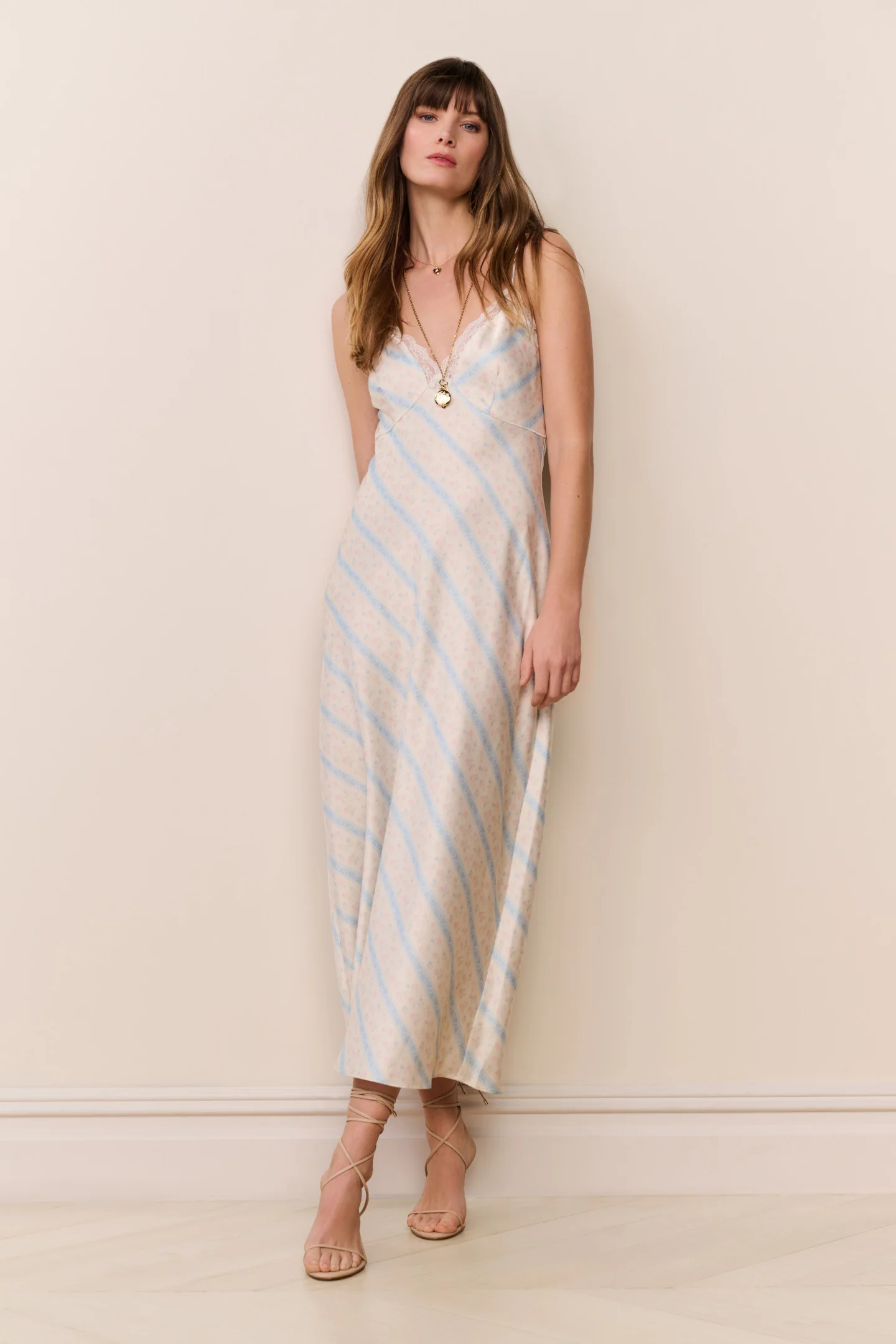 Vestido Longo Maxi Listrado Floral Manuela