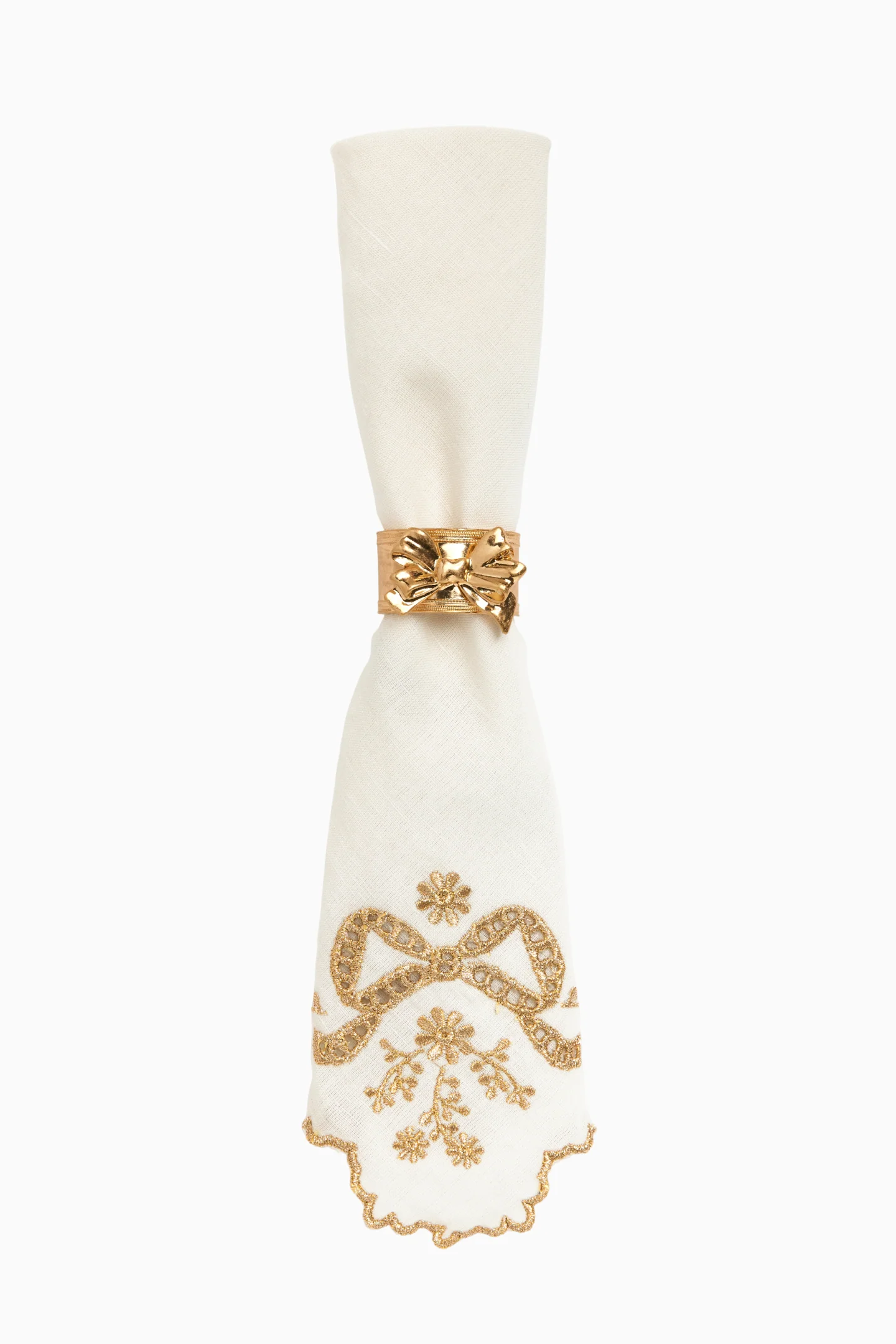 Conjunto de Anéis para Guardanapos com Laço Dourado Herdado - Conjunto de 4