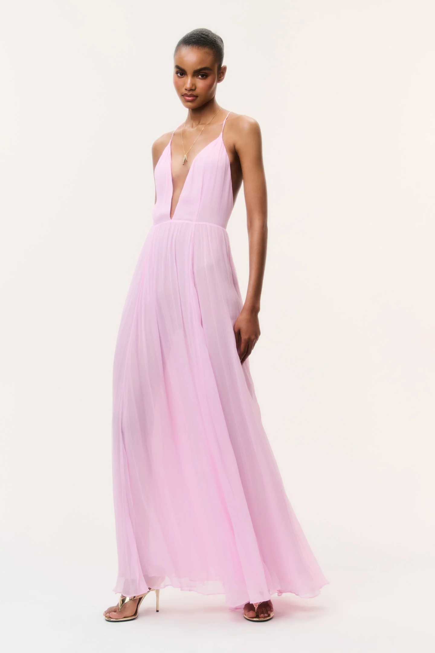 Vestido Longo Maxi de Chifon com Costas Abertas Dayna