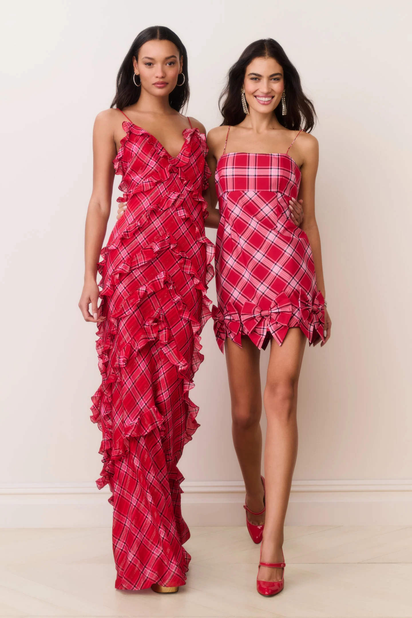 Vestido Maxi com Ruffles Tartan Ellietta