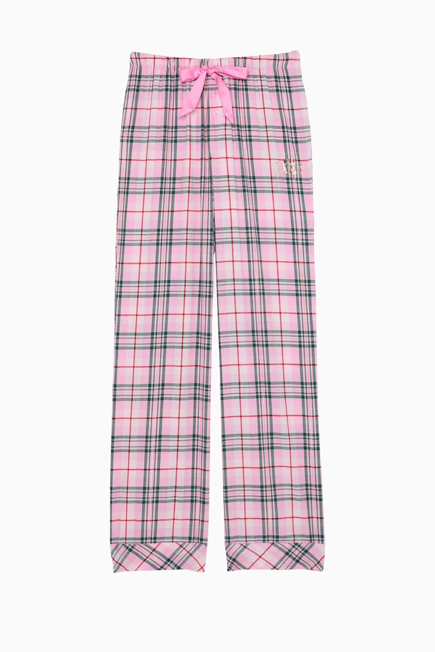 PANTUCA DE PIJAMA DE FLANELA COM LISTRAS DE LUREX ROSA PINK x LoveShackFancy